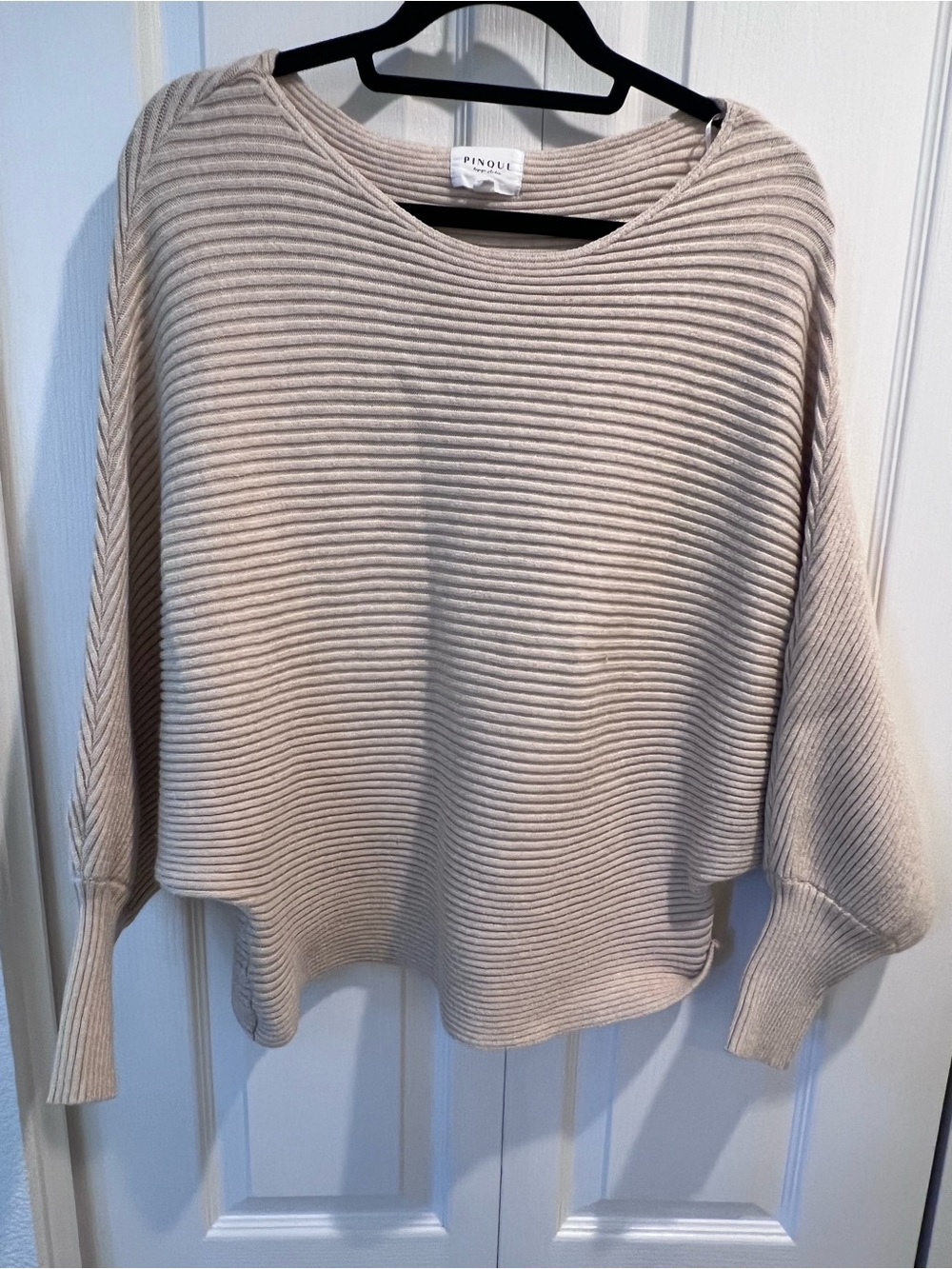 PINQUE Women’s Beige Rib-Knit Boat Neck Dolman Long Sleeve Pullover Sweater XXL